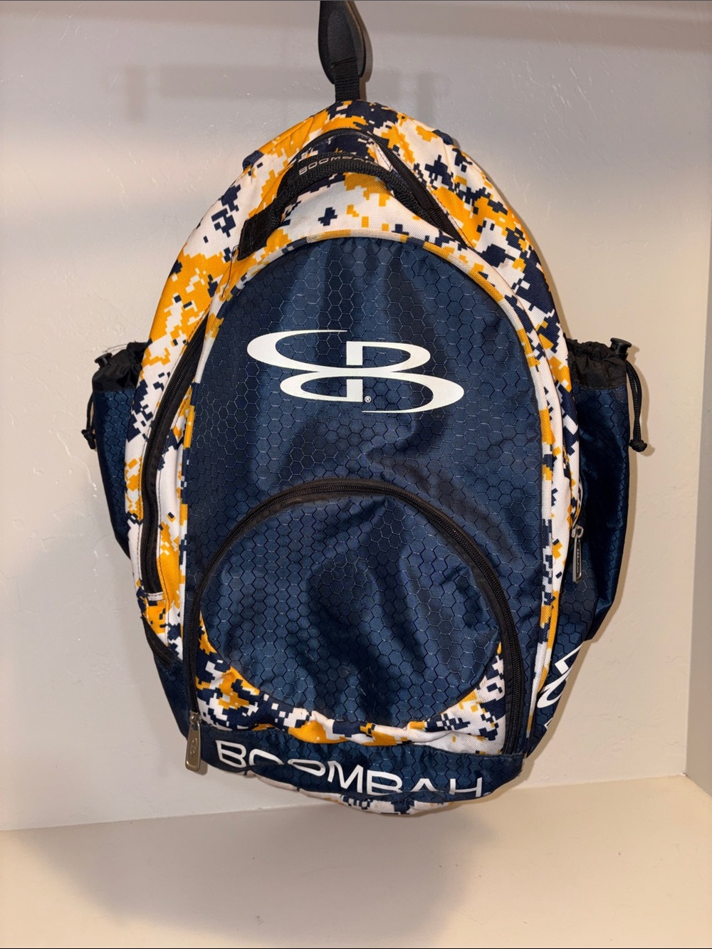 BoomBah Navy and Yellow Digi Camo Sling Backpack
